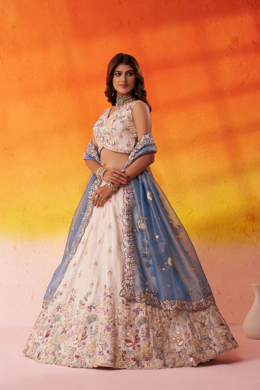 Beige Tissue Sequins, Thread & Embroidery Bridesmaid Lehenga