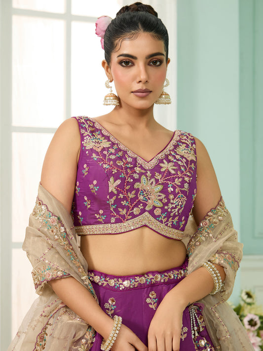 Burgundy Georgette Sequins Embroidery Lehenga for Sangeet