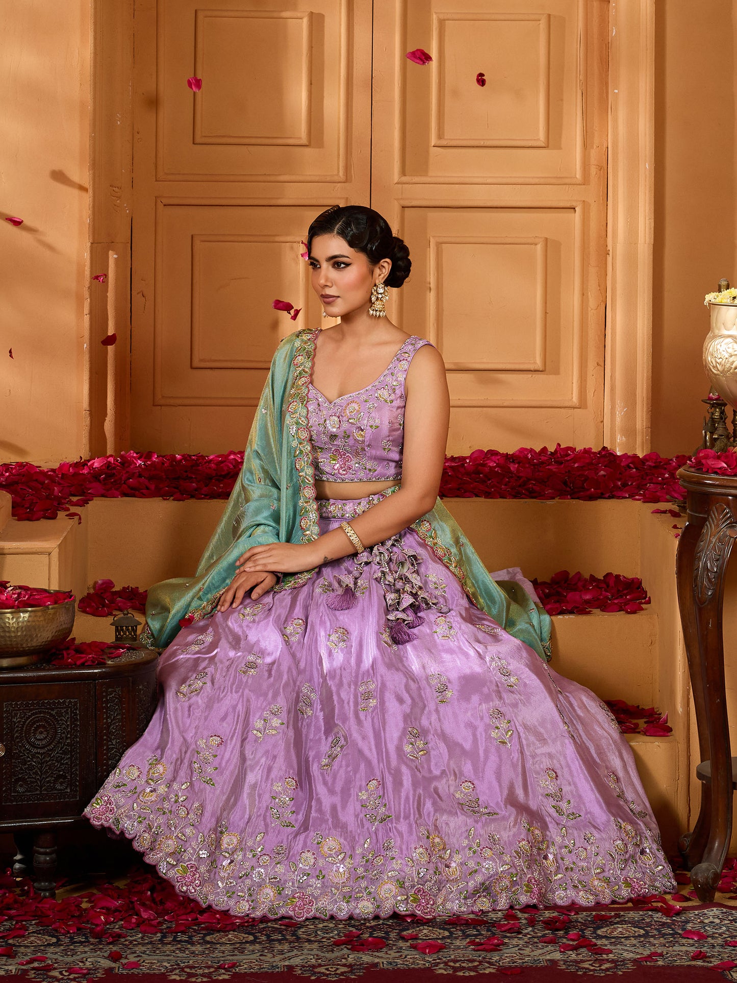 Lavender Silk Sequins Embroidery Lehenga for Sangeet