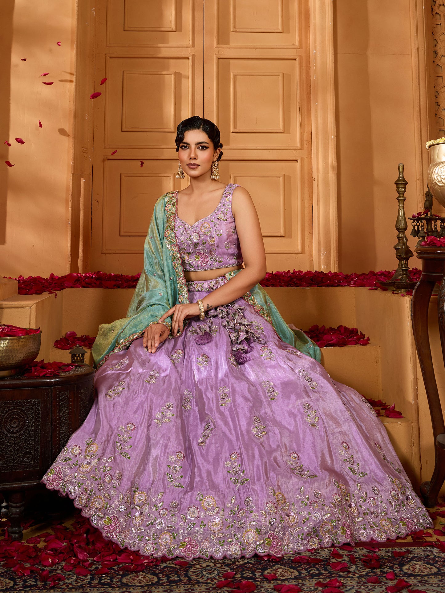 Lavender Silk Sequins Embroidery Lehenga for Sangeet