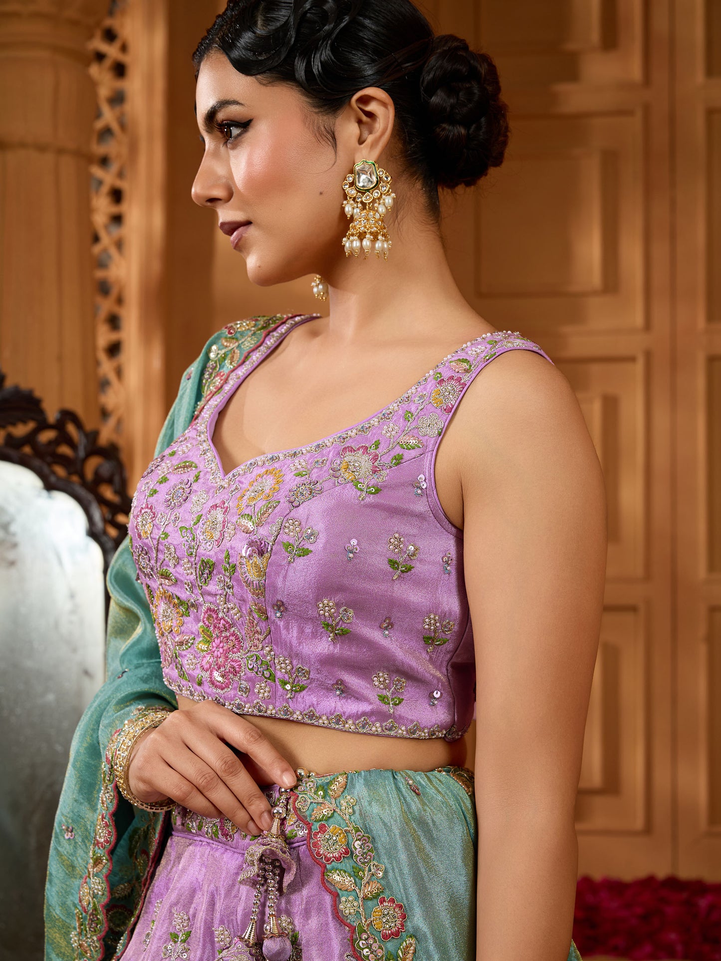 Lavender Silk Sequins Embroidery Lehenga for Sangeet