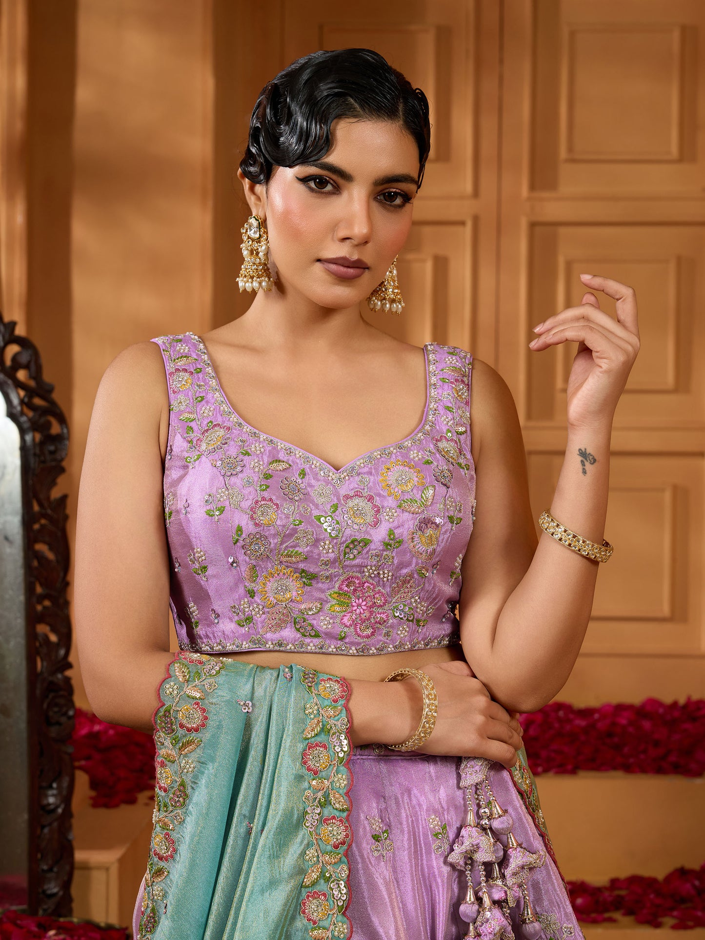 Lavender Silk Sequins Embroidery Lehenga for Sangeet