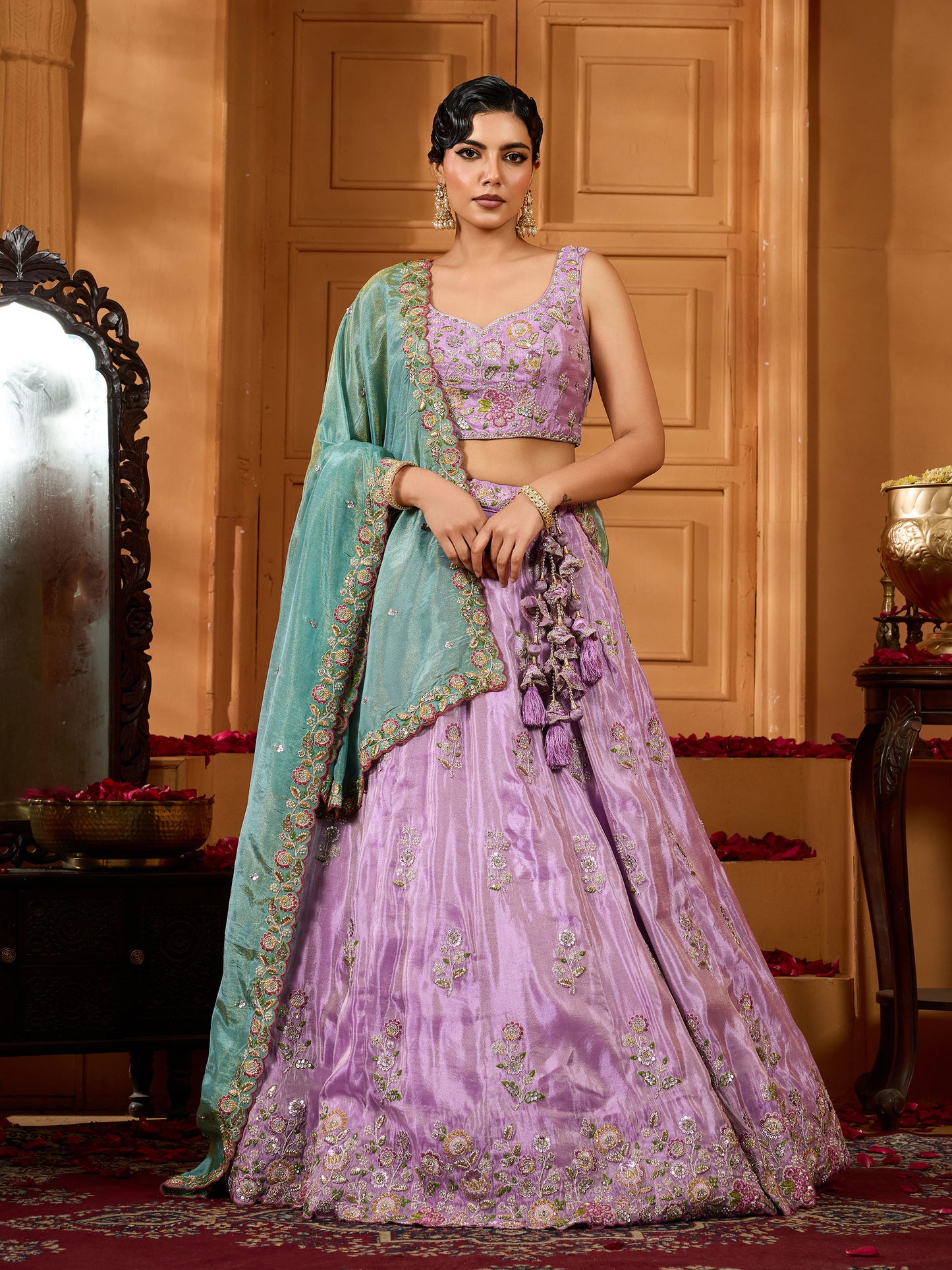 Lavender Silk Sequins Embroidery Lehenga for Sangeet