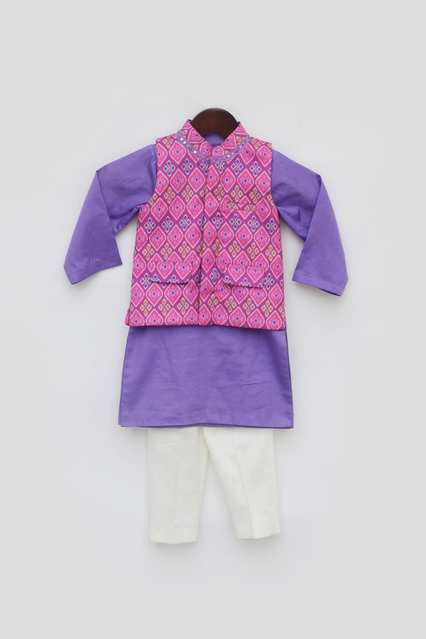Pink Patola Printed Nehru Jacket Set