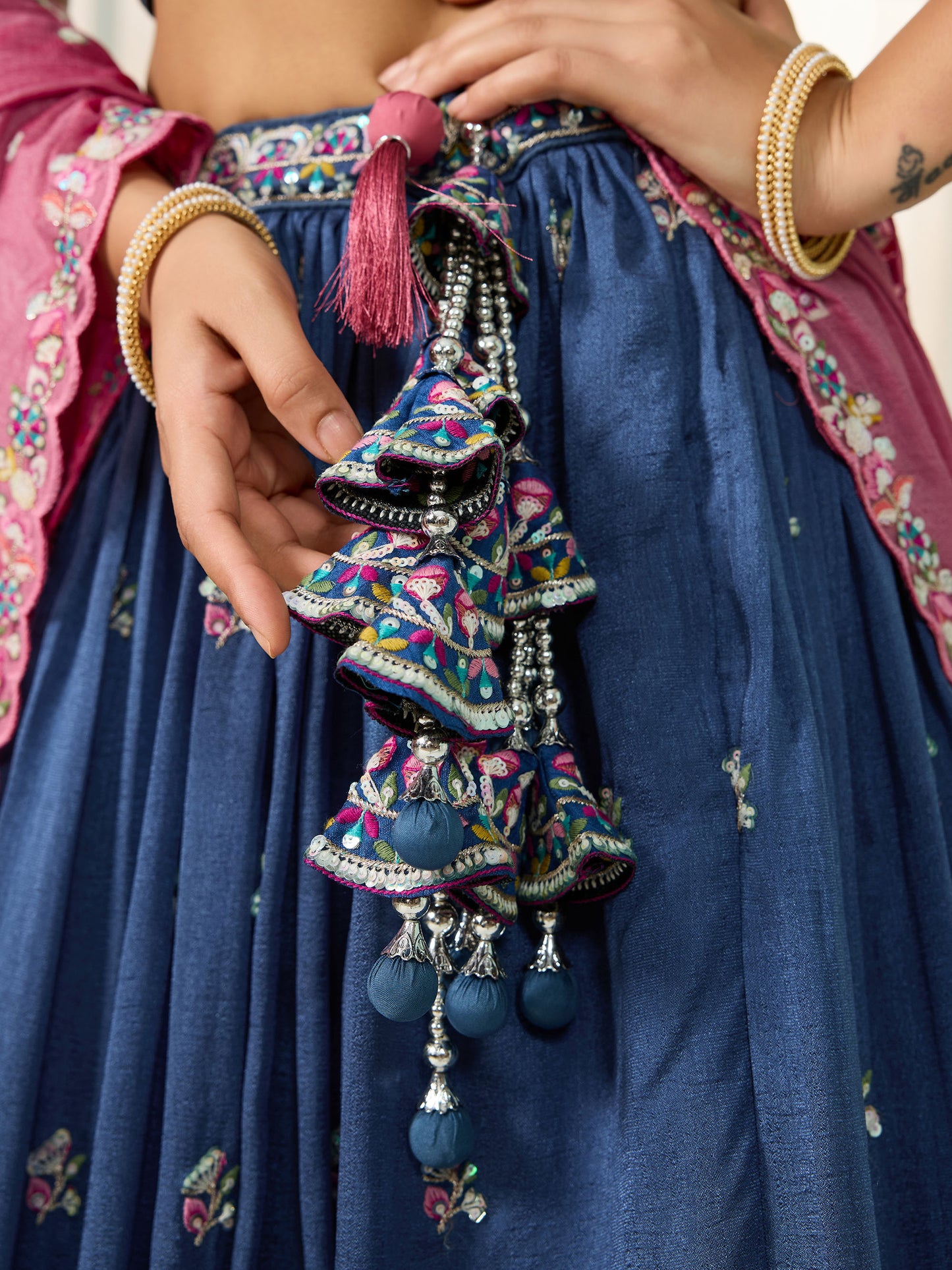 Blue Vichatra Silk Sequins Embroidery Wedding Guest Lehenga