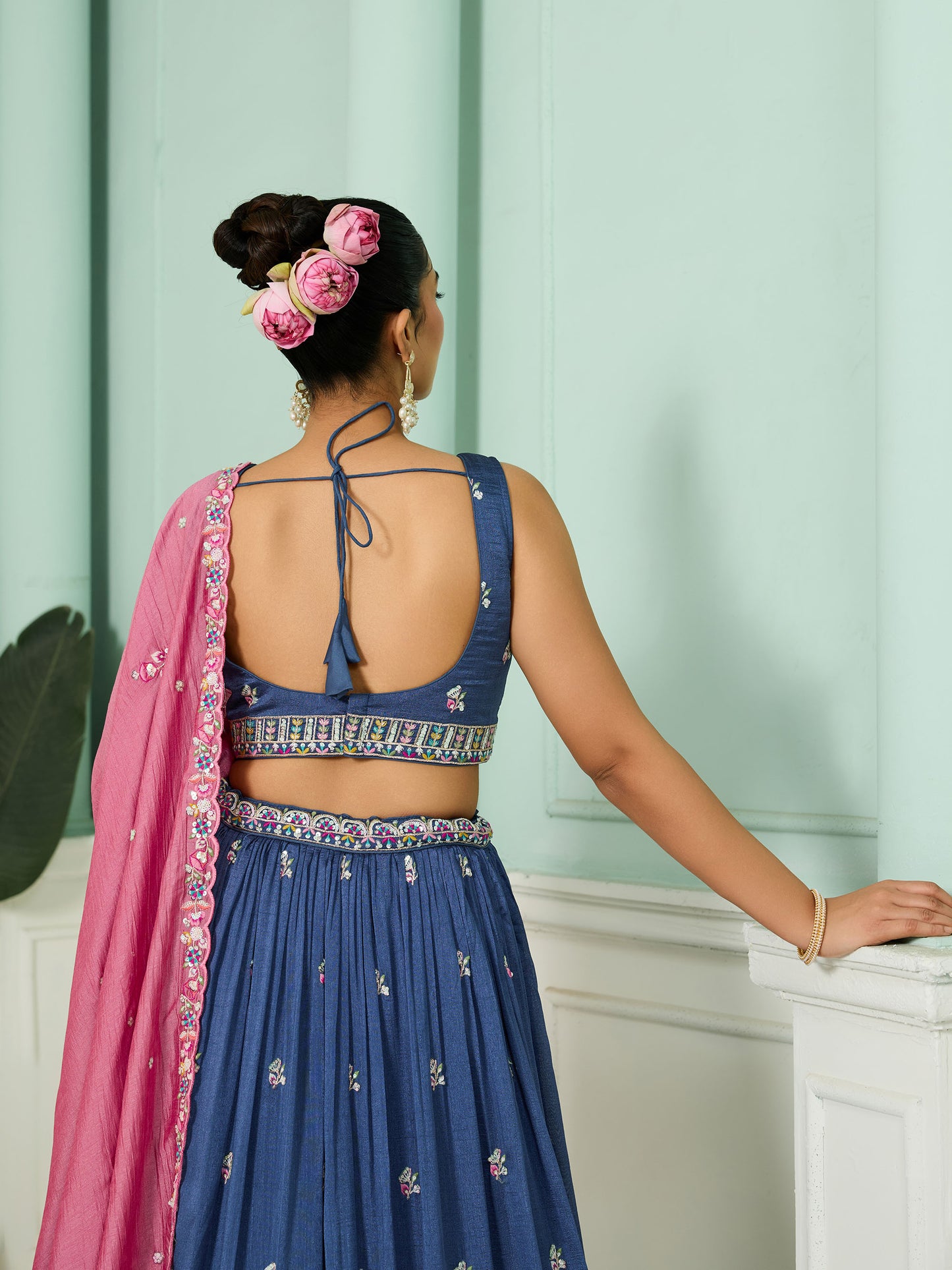 Blue Vichatra Silk Sequins Embroidery Wedding Guest Lehenga