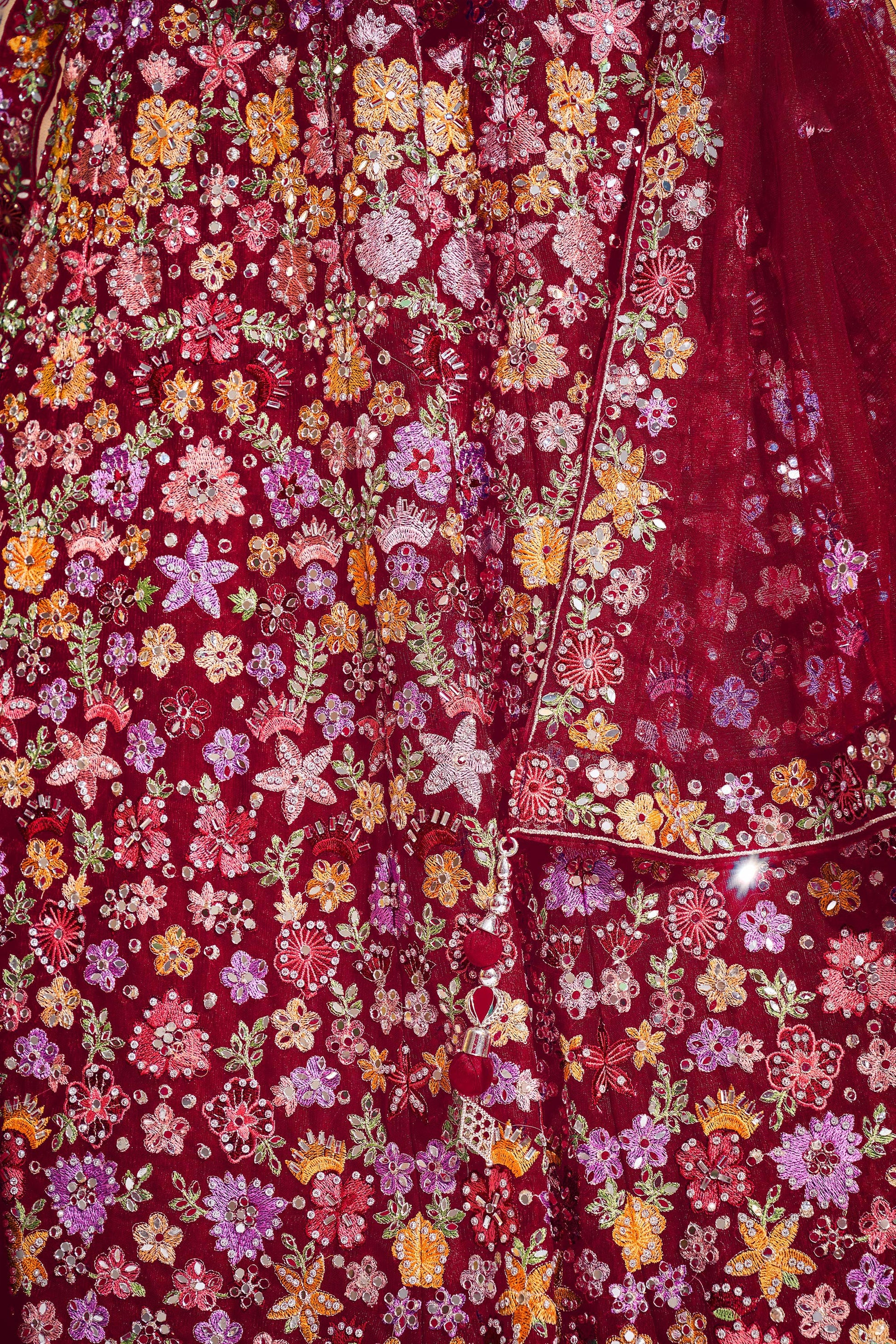Pink Hand Embroidered Net Lehenga for Bridesmaid