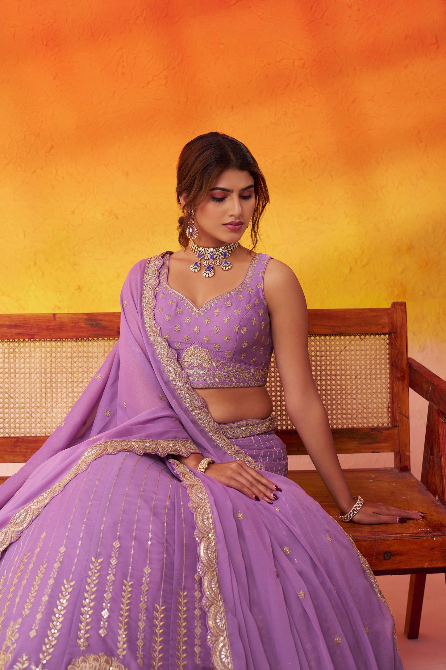 Mauve Tissue Silk Sequins Embroidery Wedding Guest Lehenga