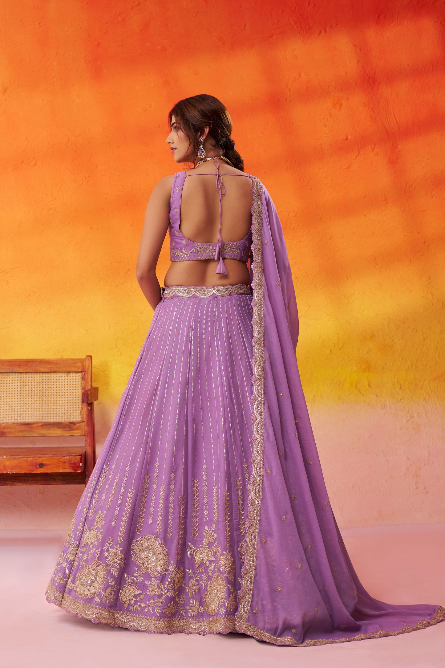 Mauve Tissue Silk Sequins Embroidery Wedding Guest Lehenga
