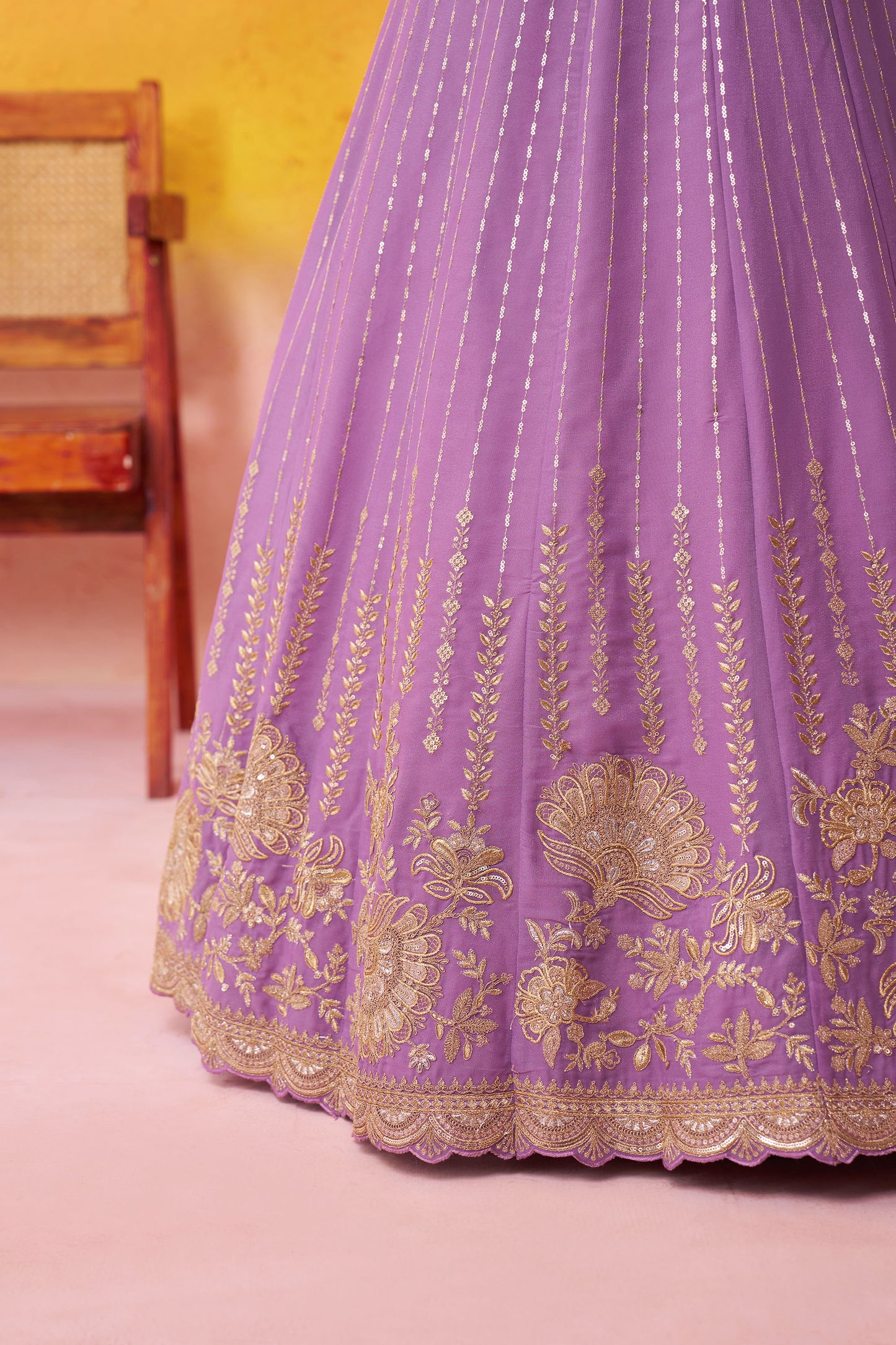 Mauve Tissue Silk Sequins Embroidery Wedding Guest Lehenga