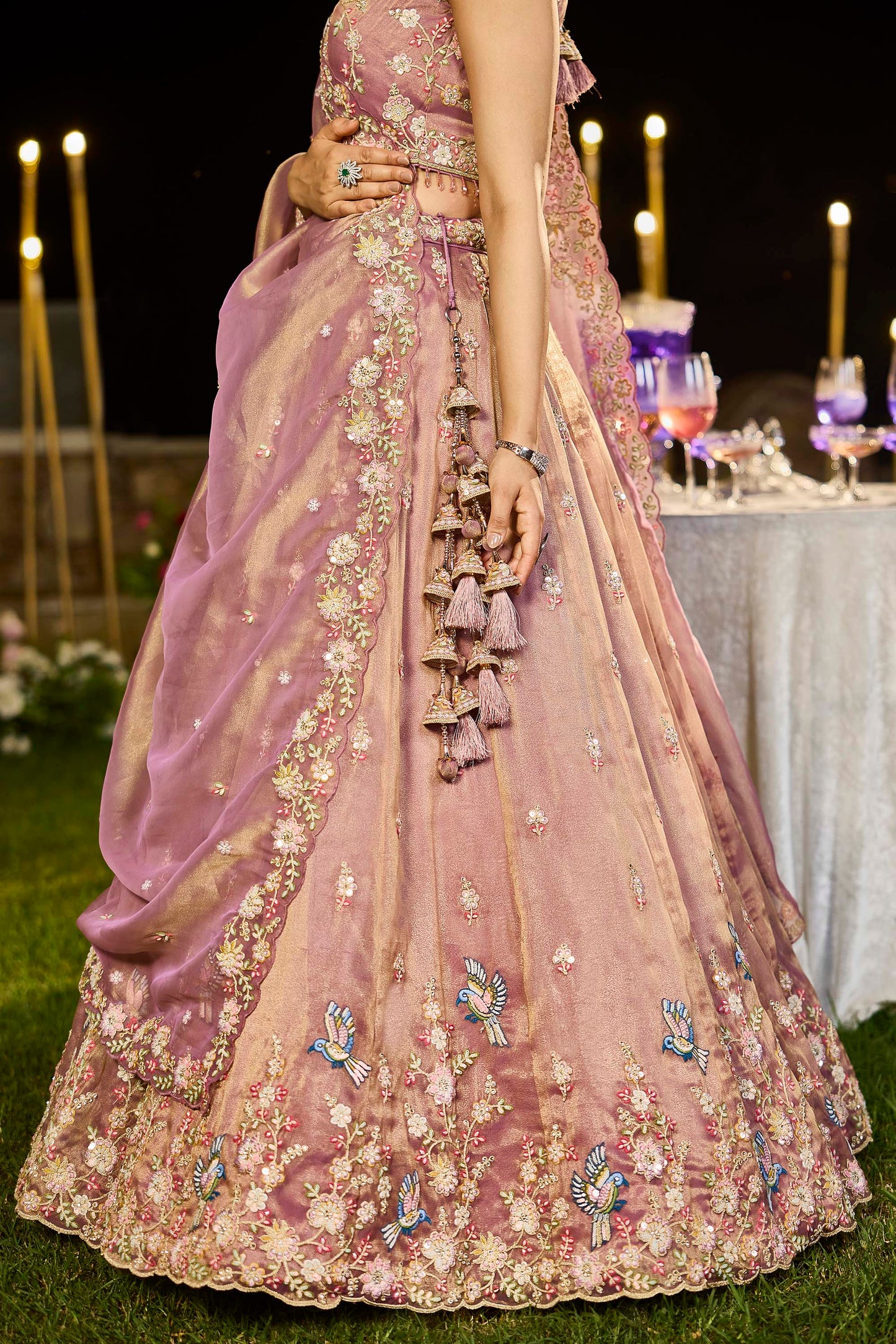 Lavender Tissue Beads & Sequins Embroidered Ready to Wear Sangeet Lehenga