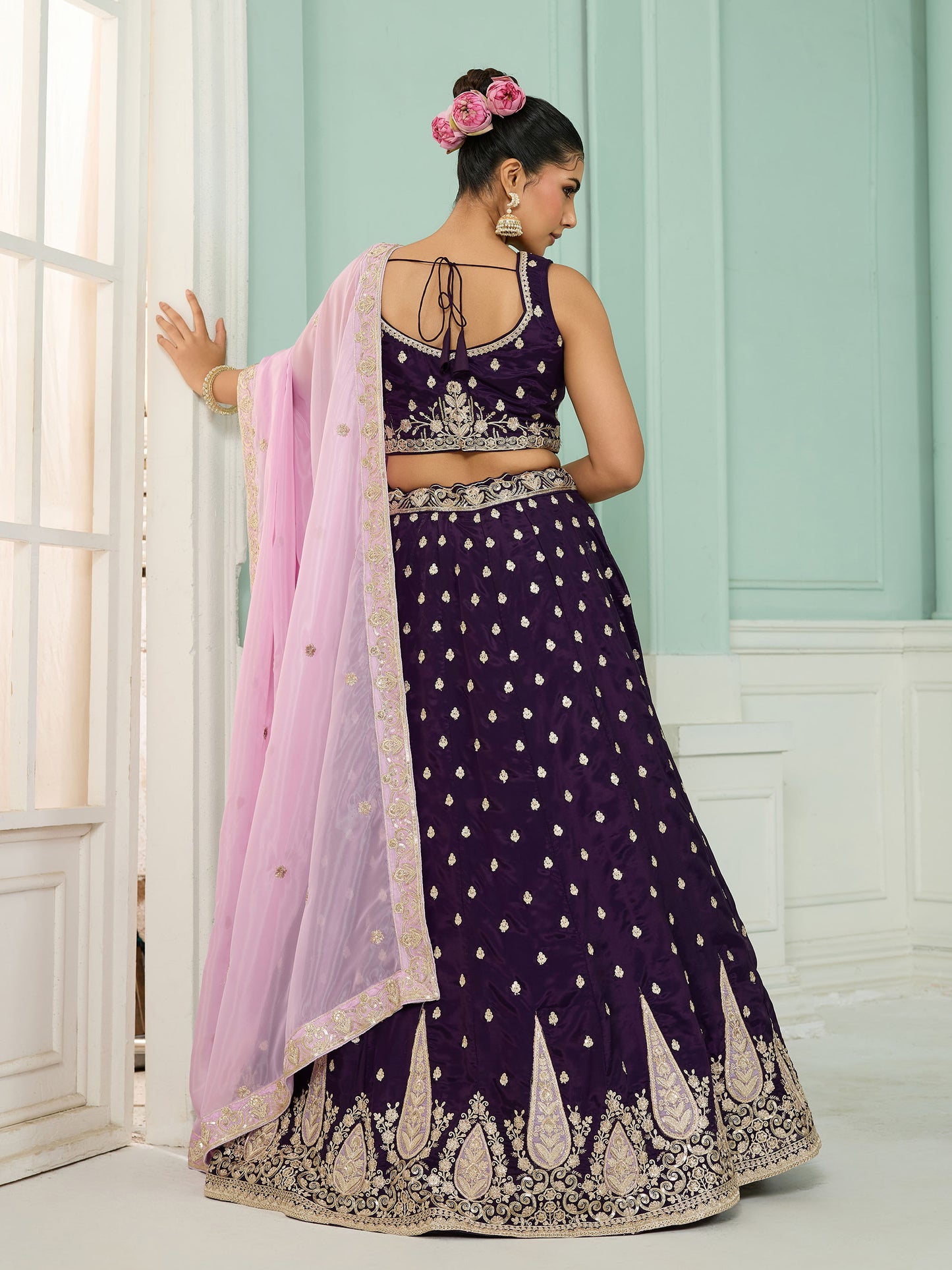Purple Organza Sequins Embroidery Bridesmaid Lehenga