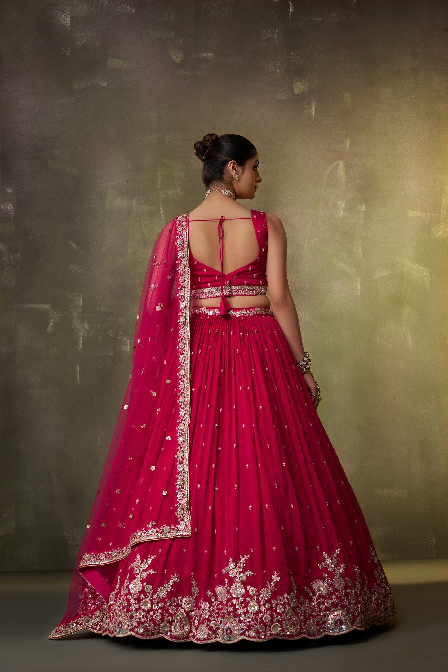 Red Georgette Sequins, Thread & Embroidery Bridesmaid Lehenga