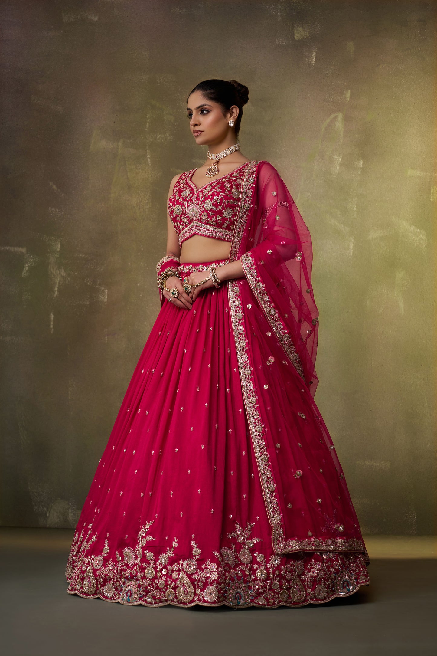 Red Georgette Sequins, Thread & Embroidery Bridesmaid Lehenga