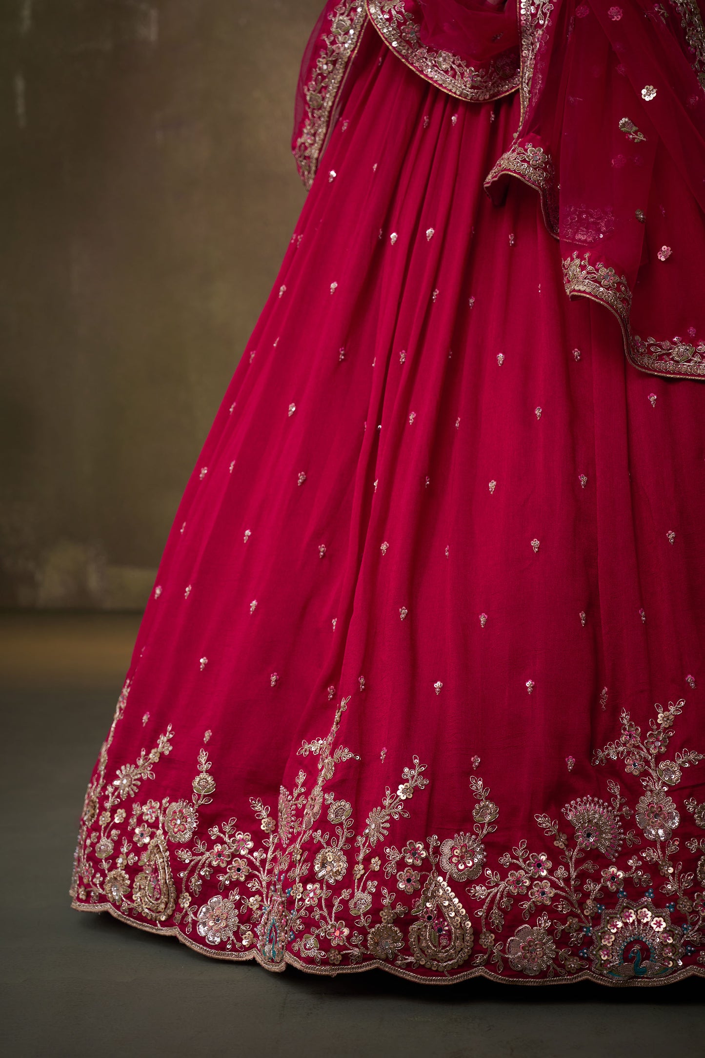 Red Georgette Sequins, Thread & Embroidery Bridesmaid Lehenga