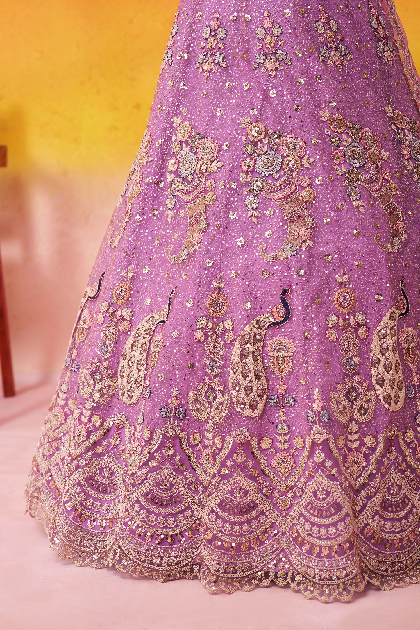 Mauve Net Sequins & Thread Embroidery Lehenga for Sangeet