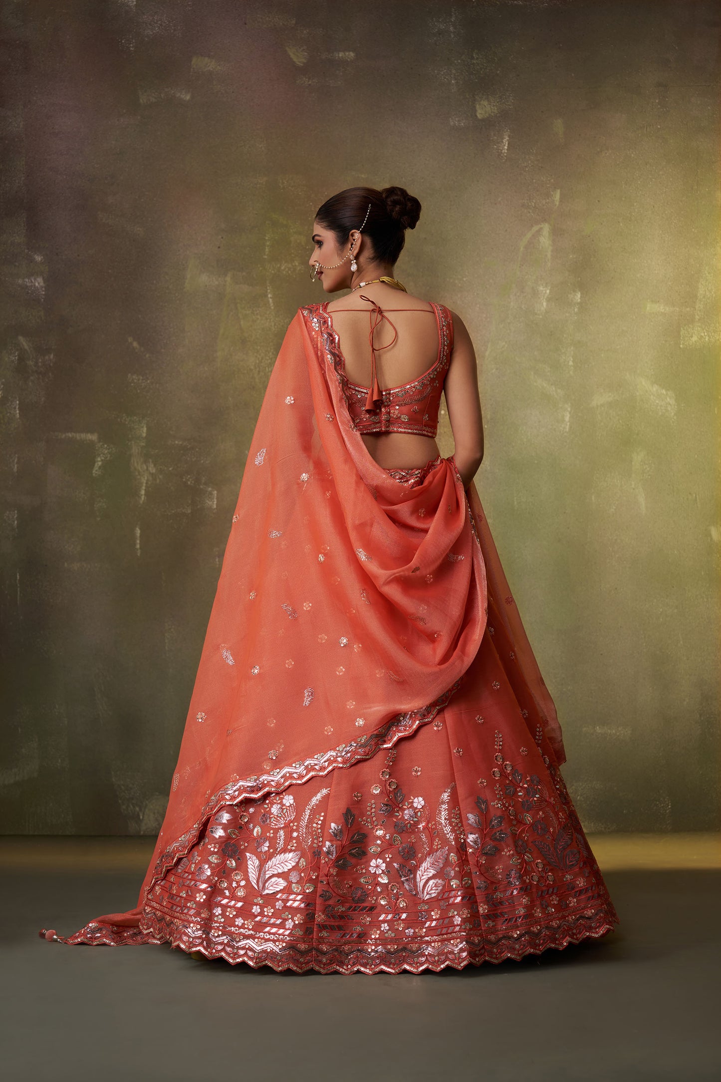 Orange Organza Sequins & Gota Embroidery Bridesmaid Lehenga