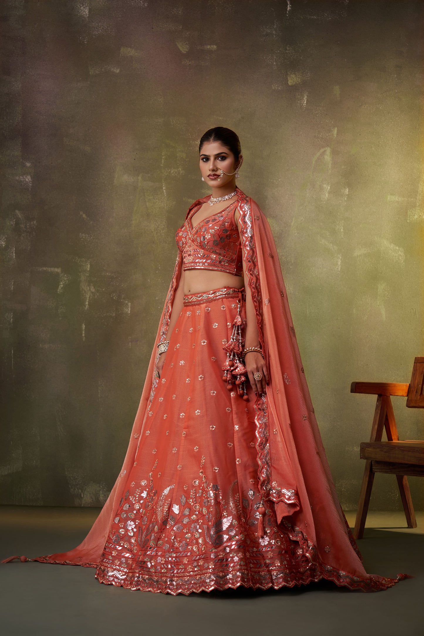 Orange Organza Sequins & Gota Embroidery Bridesmaid Lehenga