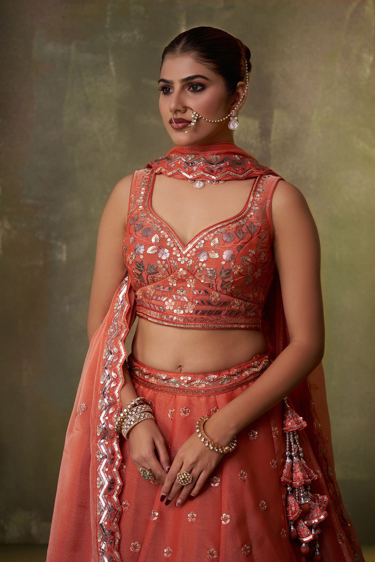Orange Organza Sequins & Gota Embroidery Bridesmaid Lehenga