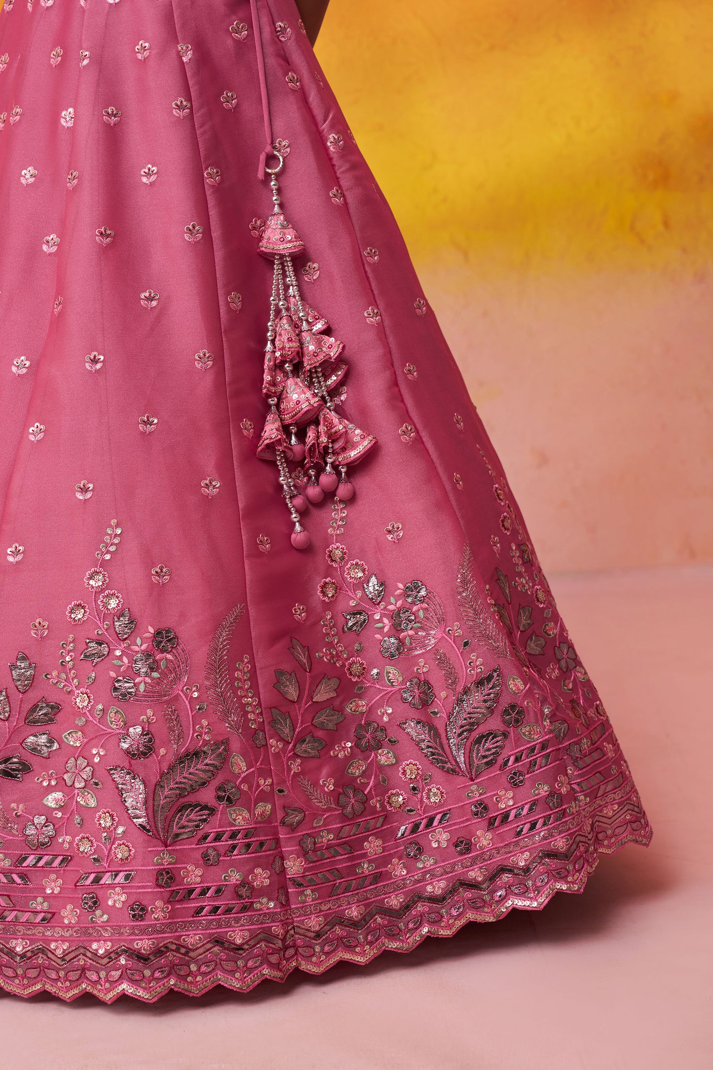 Pink Organza Sequins & Gota Embroidery Bridesmaid Lehenga