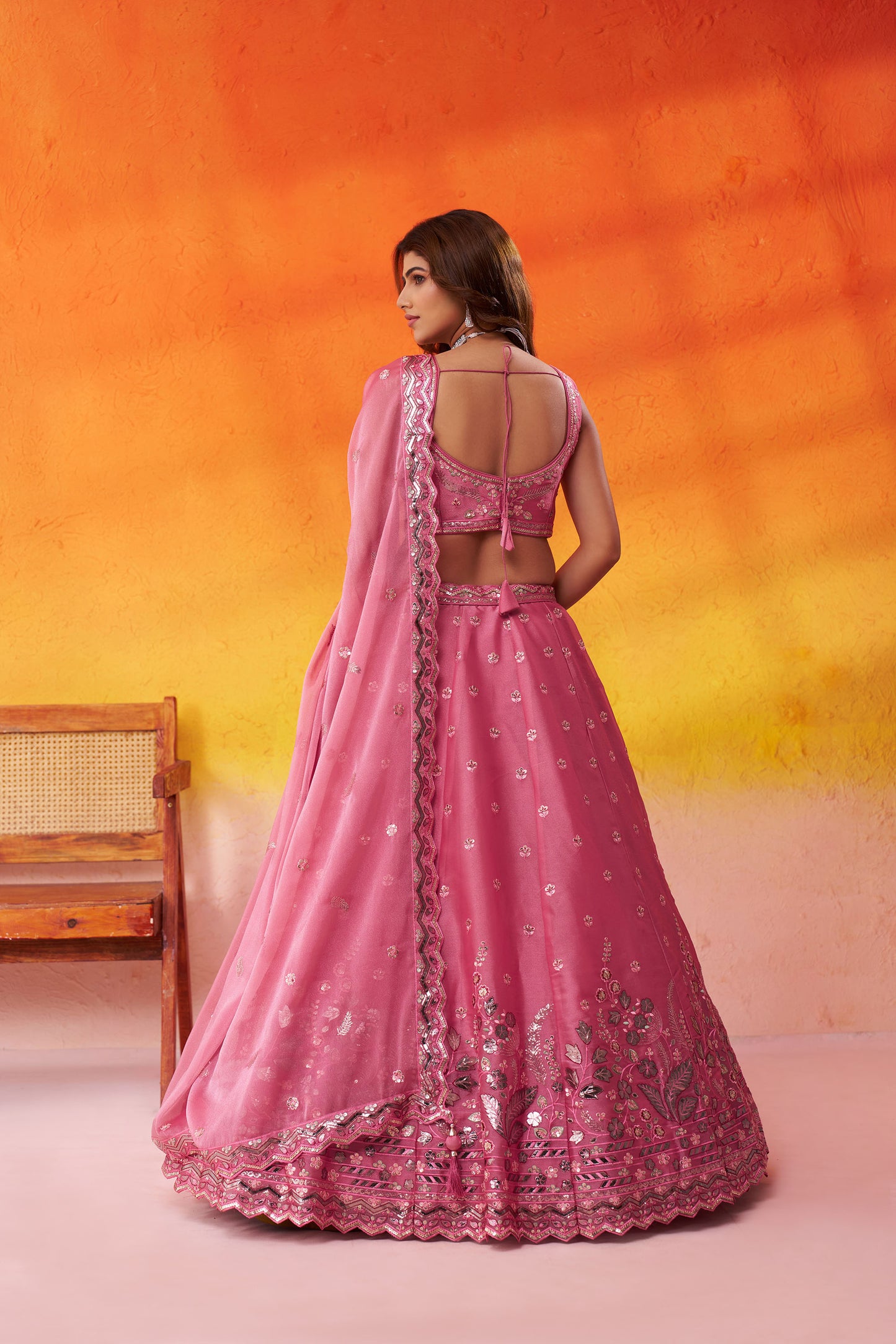 Pink Organza Sequins & Gota Embroidery Bridesmaid Lehenga