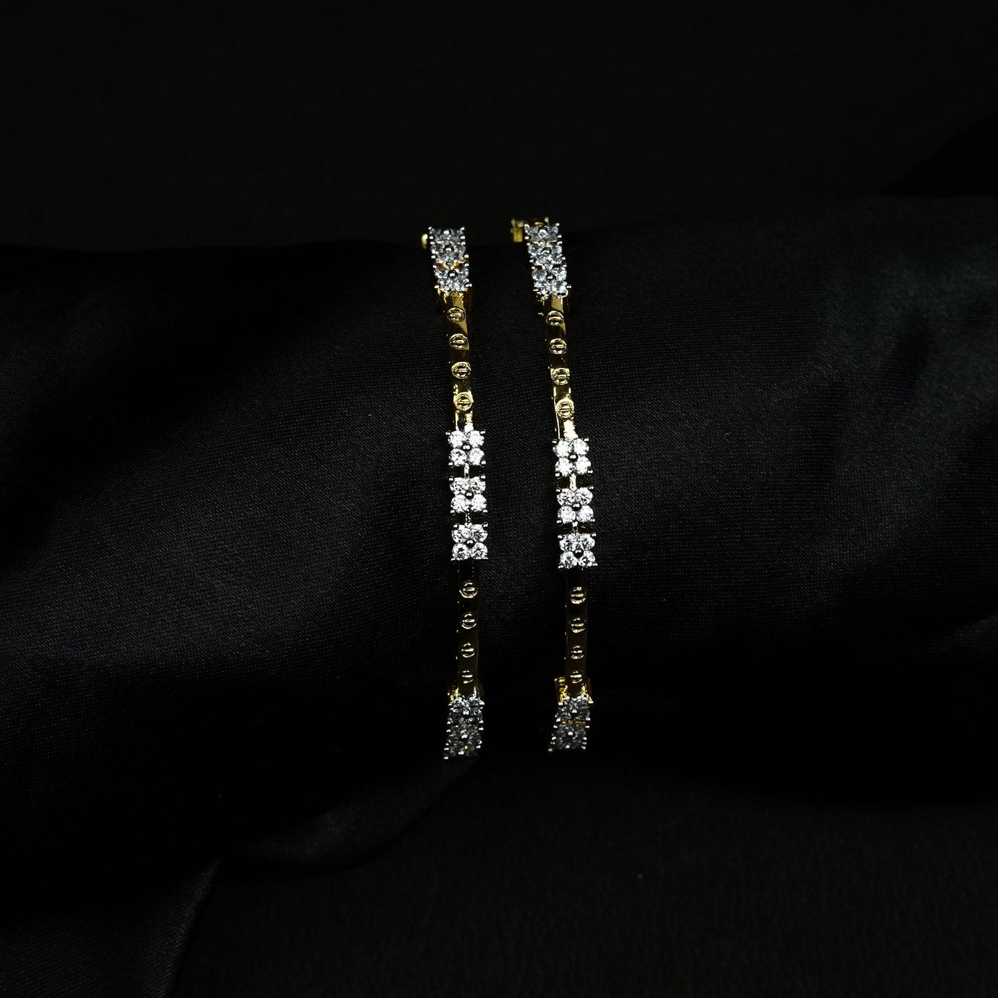 Zevar Club Set of 2 22K Gold-Plated Handcrafted AAA Cubic Zirconia Floral Cluster Premium Bangles