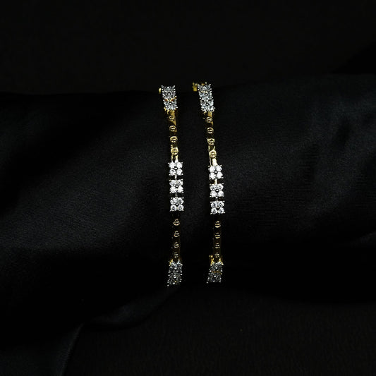 Zevar Club Set of 2 22K Gold-Plated Handcrafted AAA Cubic Zirconia Floral Cluster Premium Bangles