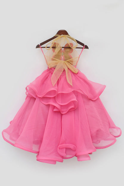 Pink Ruffel Skirt with Embroidered Butterfly Top