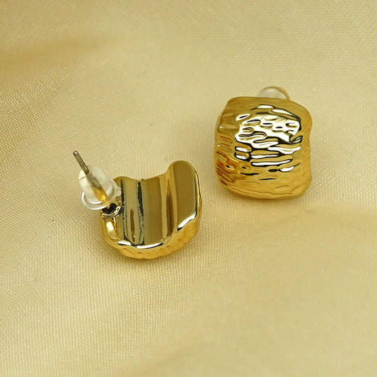 Zevar Club Gold Tone Hammered Textured Square Stud Earrings for Women