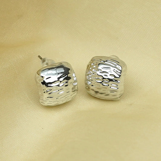 Zevar Club Silver Tone Hammered Textured Square Stud Earrings for Women
