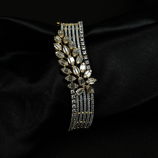 Zevar Club 22K Gold-Plated Handcrafted Statement Bracelet with Floral Vine Cluster & Five-Row AAA Cubic Zirconia Design
