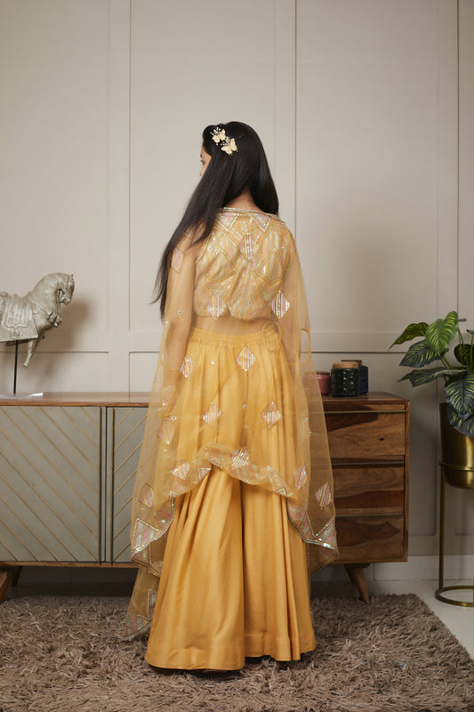 Mustard Yellow Crop Top Pant with Cape