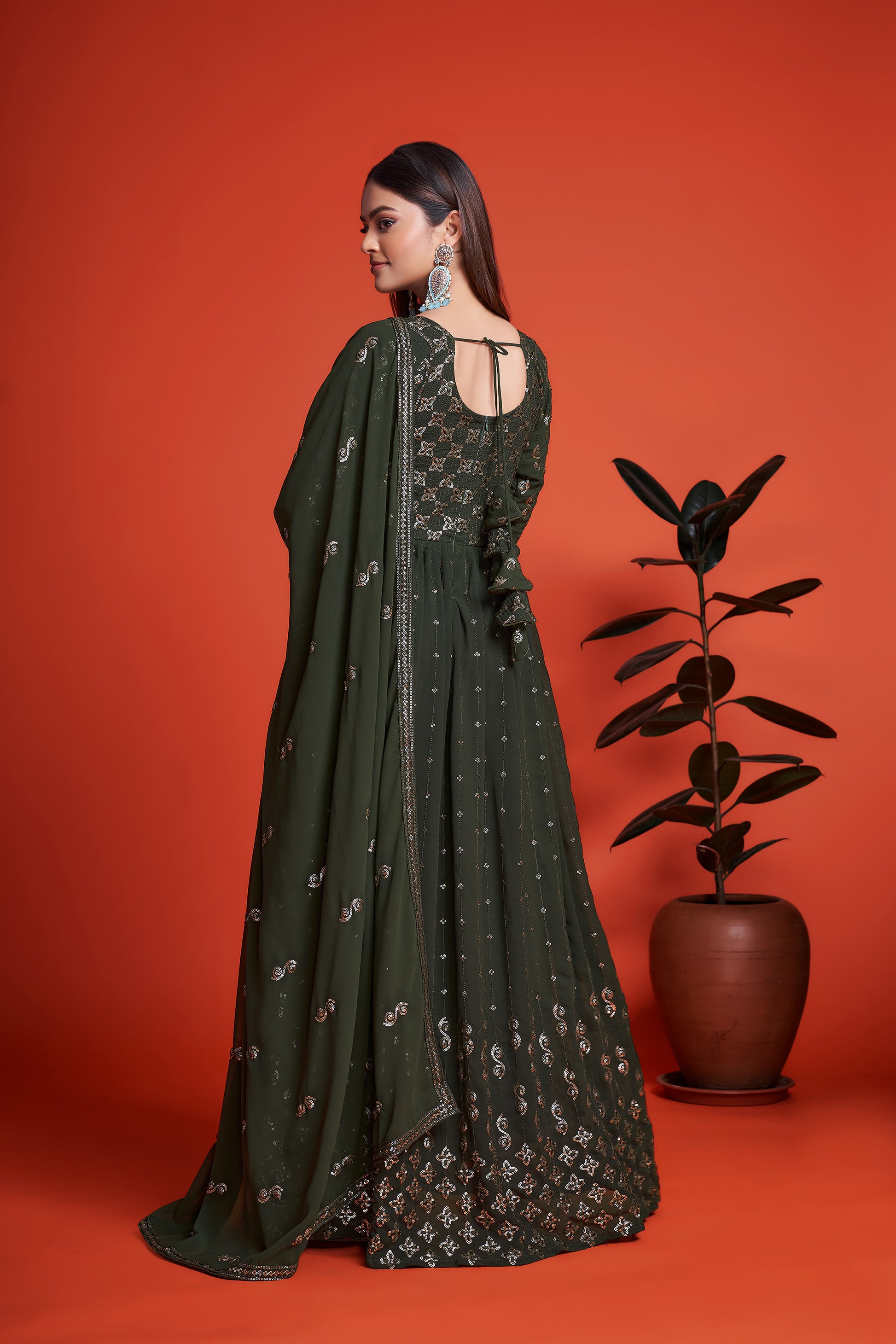 Mehendi Green Sequins Embroidery Georgette Anarkali for Mehendi