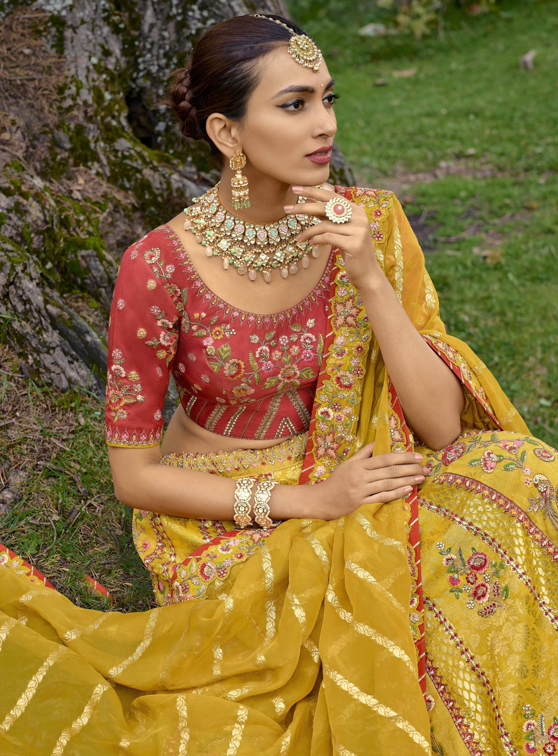 Yellow Silk Gota Embroidered Bridesmaid Lehenga Choli