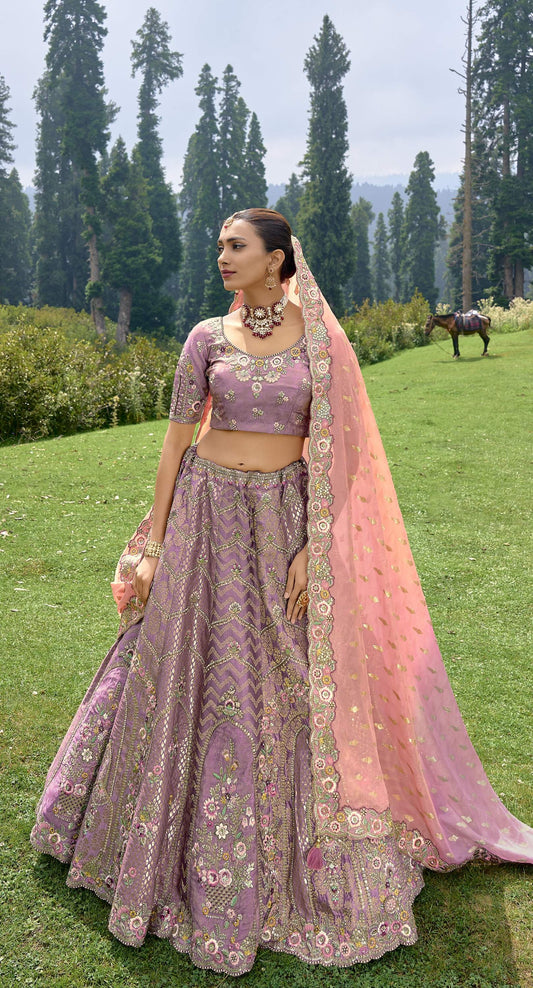 Mauve Silk Gota Embroidered Bridesmaid Lehenga Choli