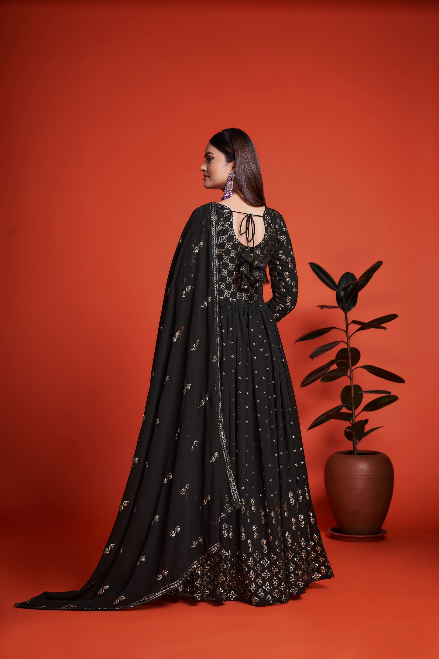 Black Sequins Embroidery Georgette Anarkali for Mehendi