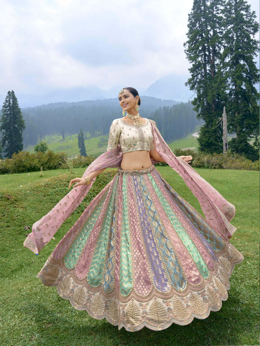 Blush Pink Silk Gota Embroidered Bridesmaid Lehenga Choli