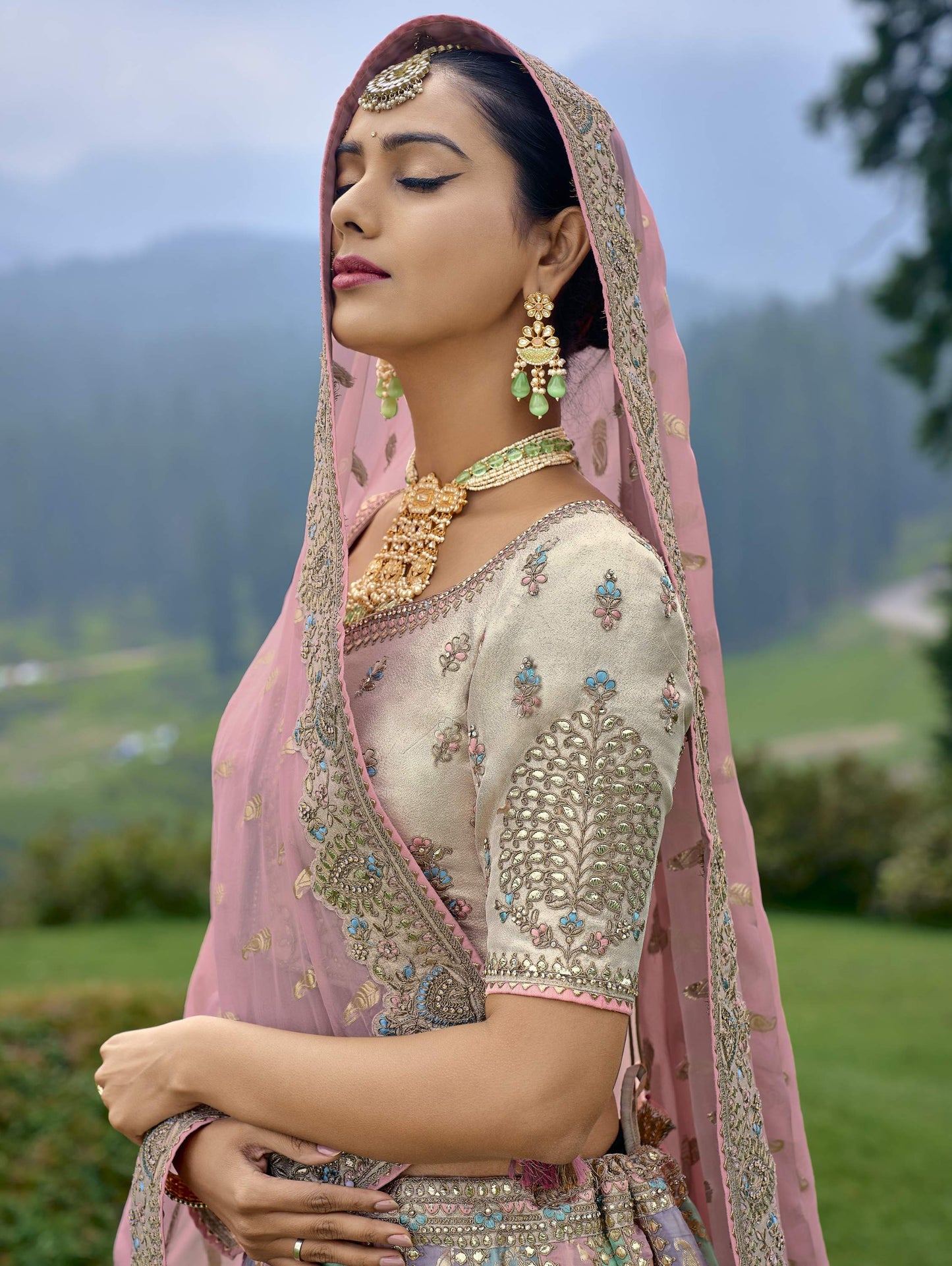 Blush Pink Silk Gota Embroidered Bridesmaid Lehenga Choli