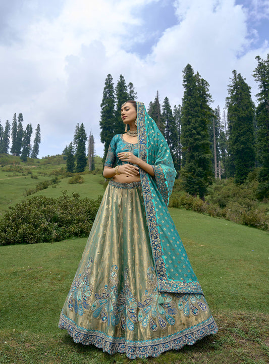 Green and Blue Silk Gota Embroidered Bridesmaid Lehenga Choli