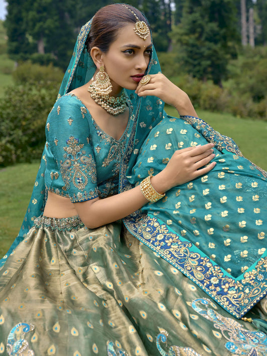 Green and Blue Silk Gota Embroidered Bridesmaid Lehenga Choli