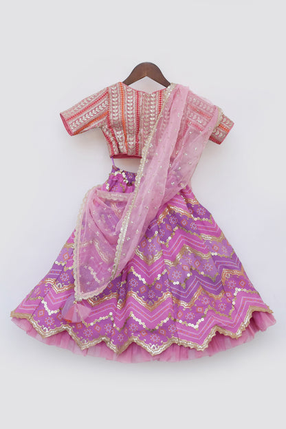 Pink Embroidred Choli with Purple Lehenga