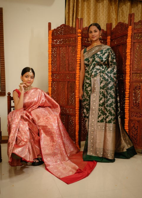 Red Katan Pure Silk Brocade Saree - Panaya