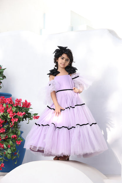 Lilac Net Gown with Black Bow
