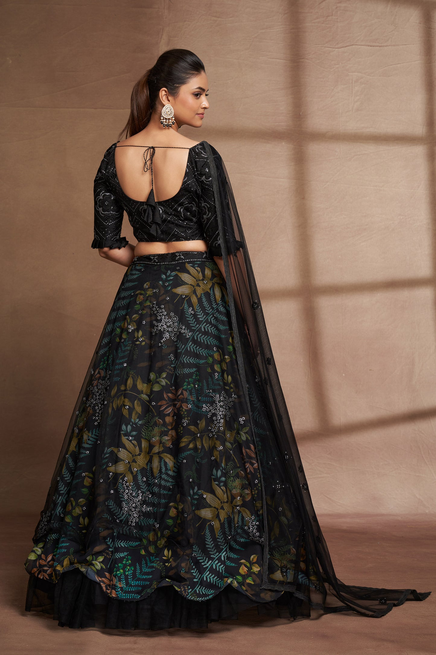 Black Organza & Net Sequins Embroidery Party Wear Lehenga