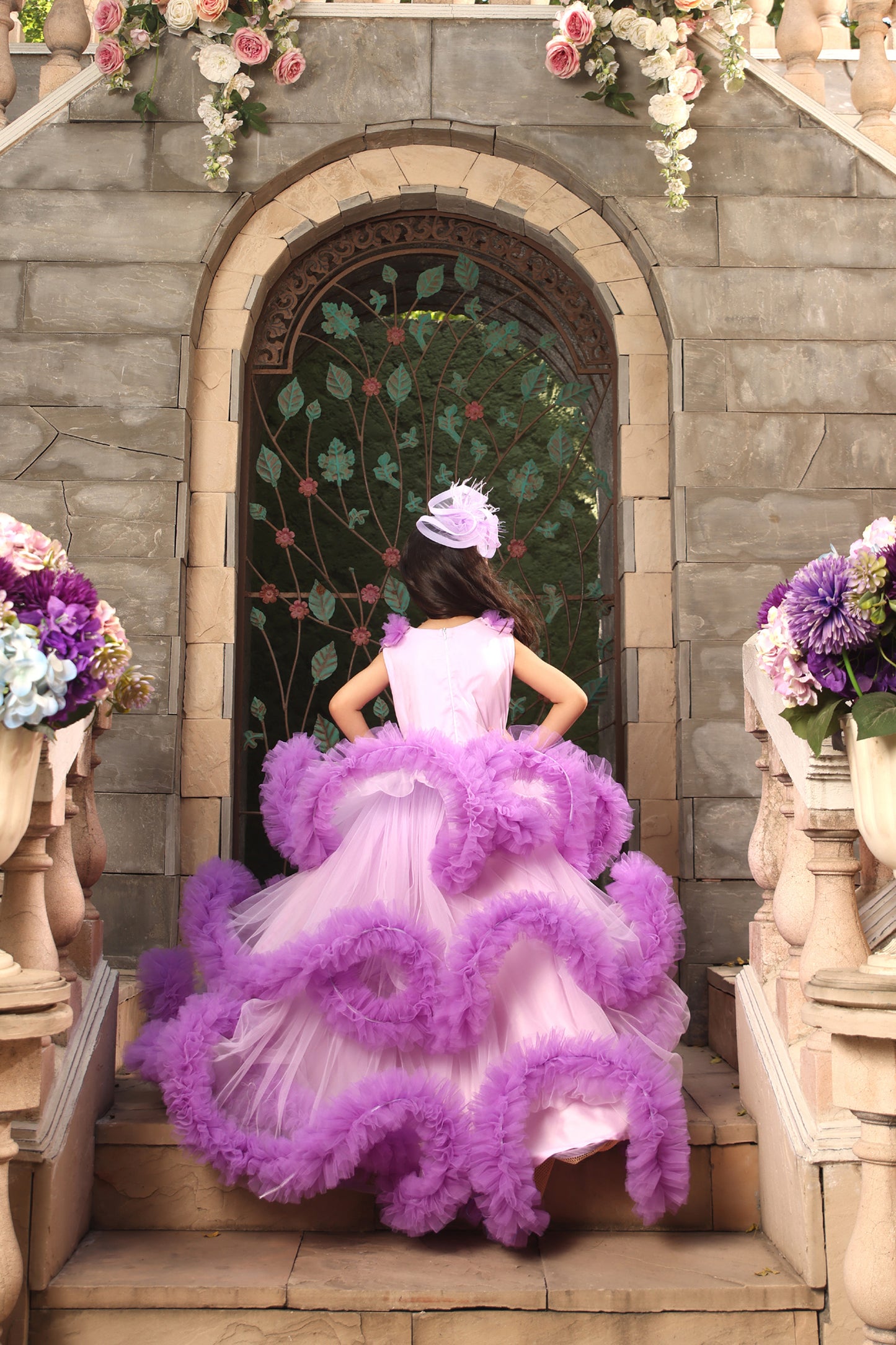 Purple Net Ruffel Gown