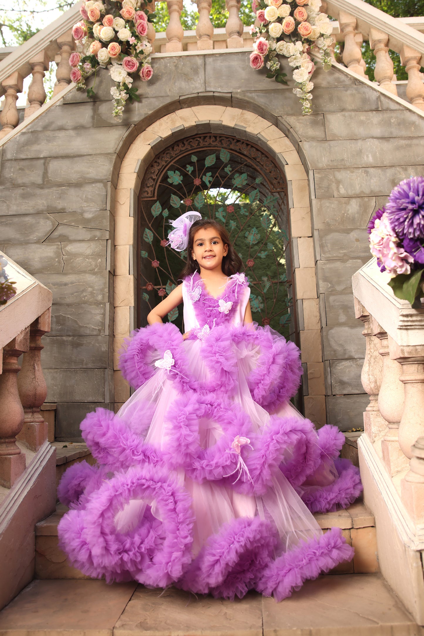 Purple Net Ruffel Gown