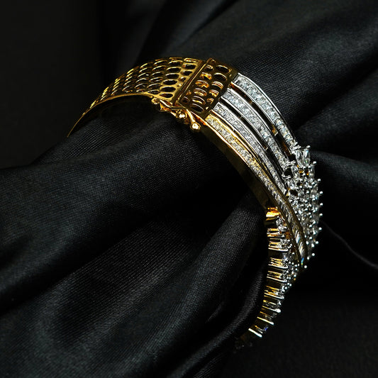 Zevar Club 22K Gold-Plated Handcrafted Statement Bracelet with Floral Vine Cluster & Five-Row AAA Cubic Zirconia Design