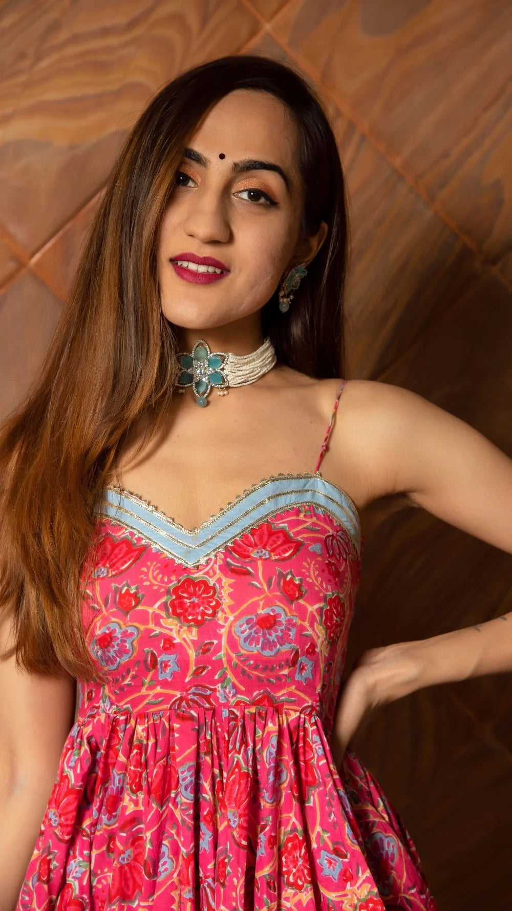 Ganguar adhya Floral Hand Block Pure Cotton Anarkali set