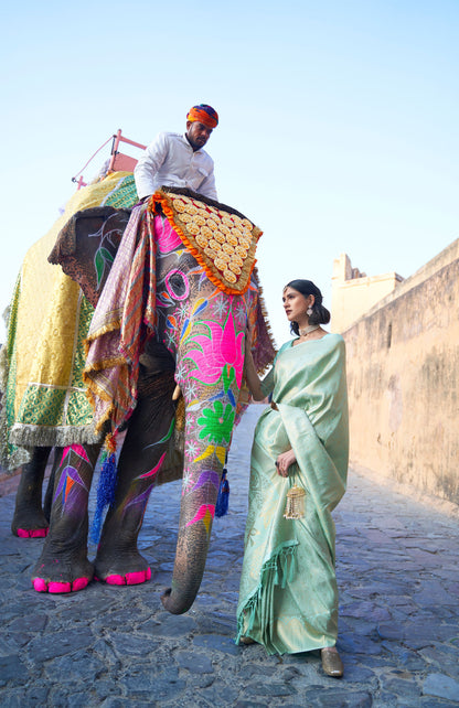 Light Green Kumbhi Silk - Grande  Handloom Saree