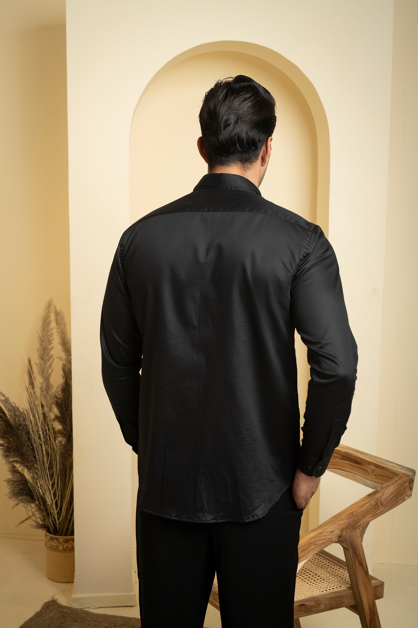 Black Cotton satin Sterling Party Wear Shirt